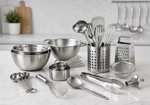 Stainless steel kitchen accessories and utensil holders