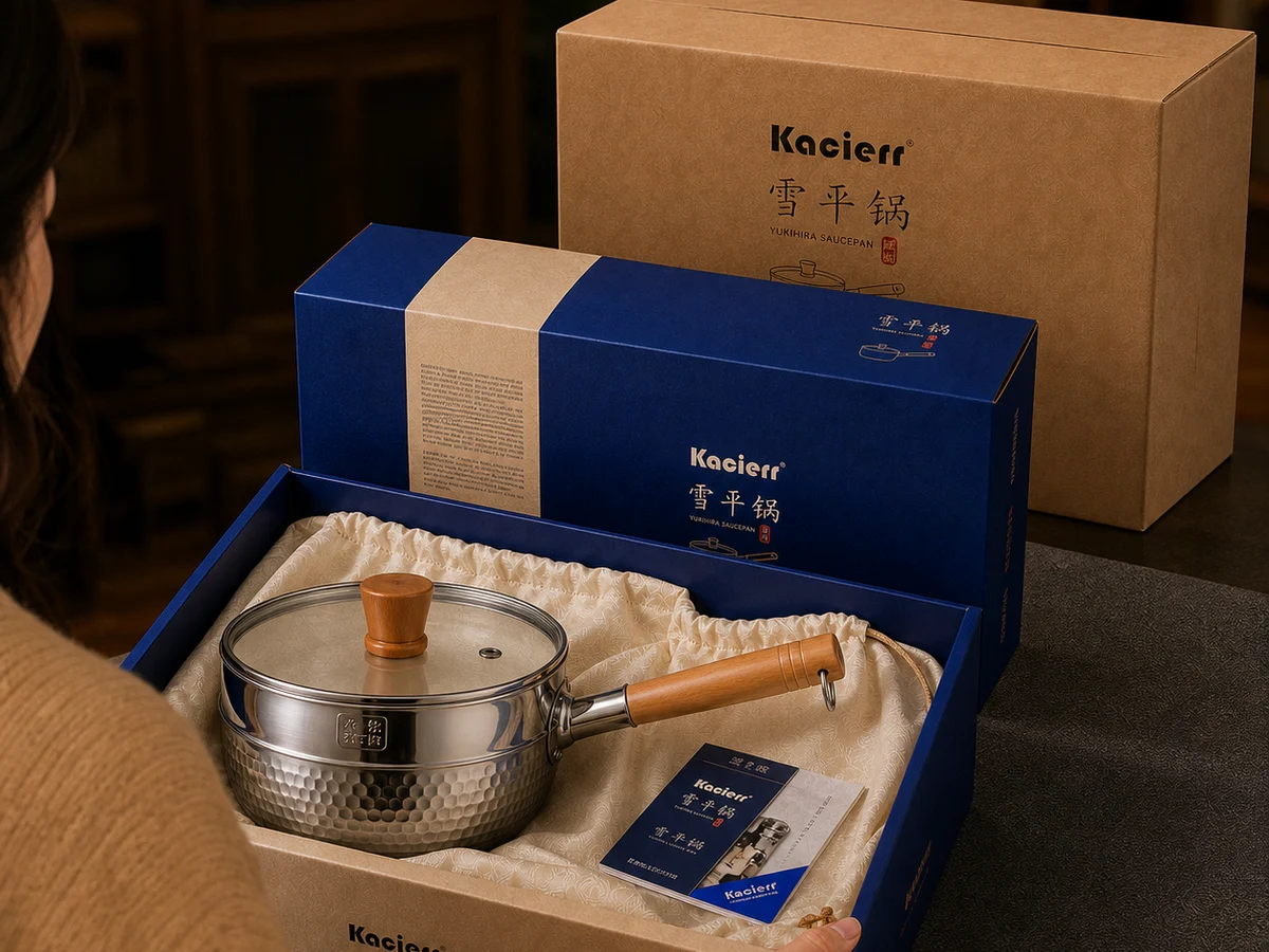 Custom-designed stainless steel saucepan gift set