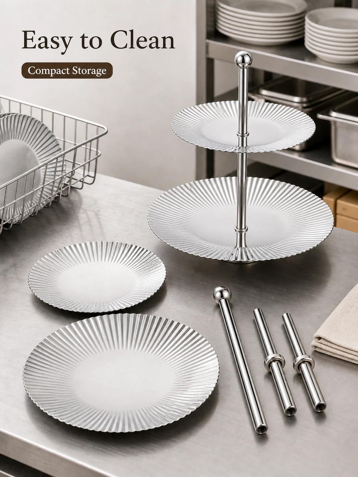 Cleaning and storage arrangement for two-tier stand