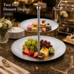 304 Double Layer Round Ribbed Fruit Dessert Stand view 2