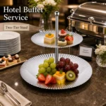 304 Double Layer Round Ribbed Fruit Dessert Stand view 3