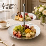 304 Double Layer Round Ribbed Fruit Dessert Stand view 5