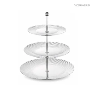 SUS304 Three-Tier Round Ribbed Dessert Plate Stand