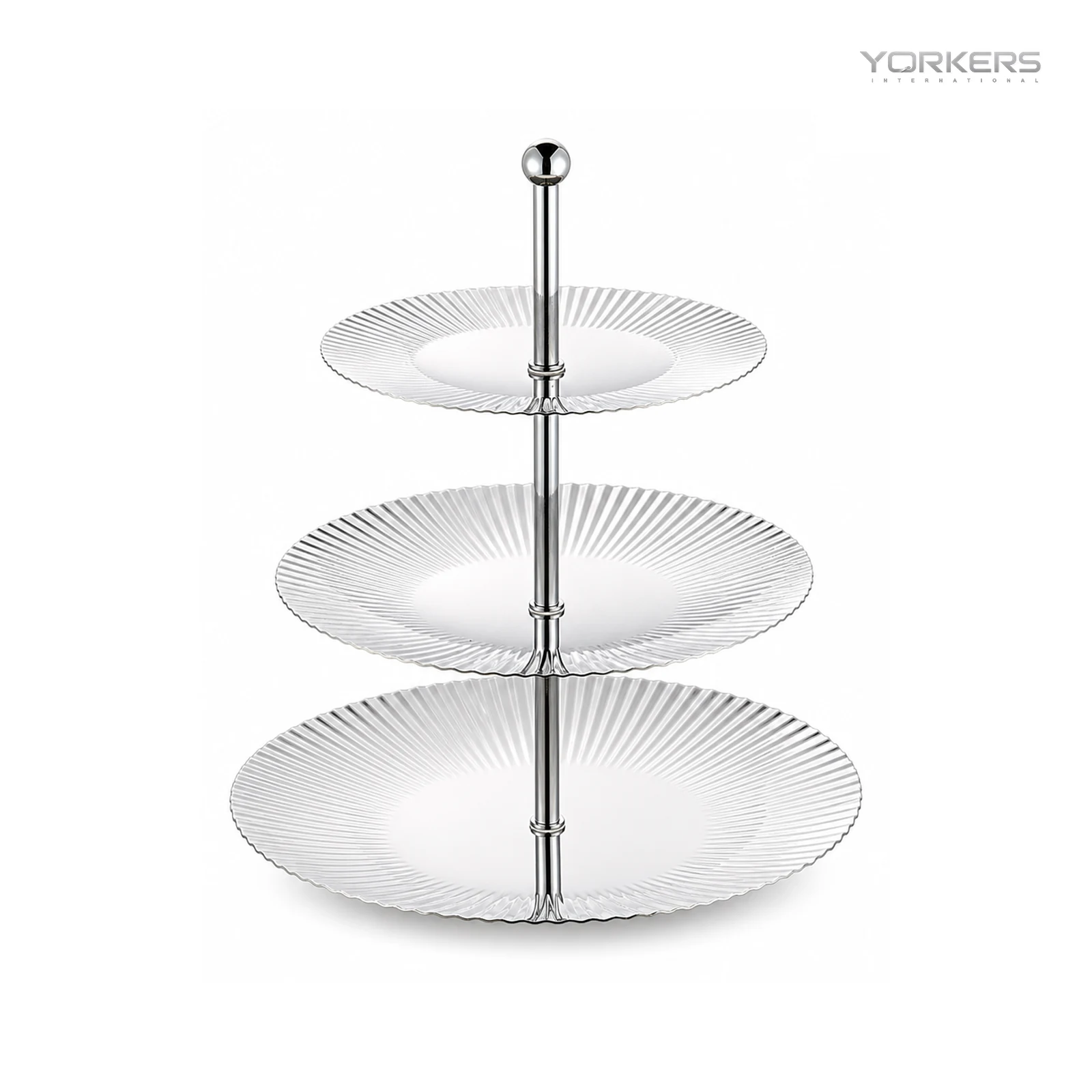 SUS304 Three-Tier Round Ribbed Dessert Plate Stand