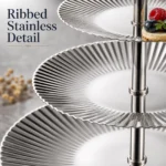 SUS304 Three-Tier Round Ribbed Dessert Plate Stand view 6