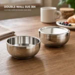 SUS 304 Double-Wall Kids Bowl with Stainless Lid view 2