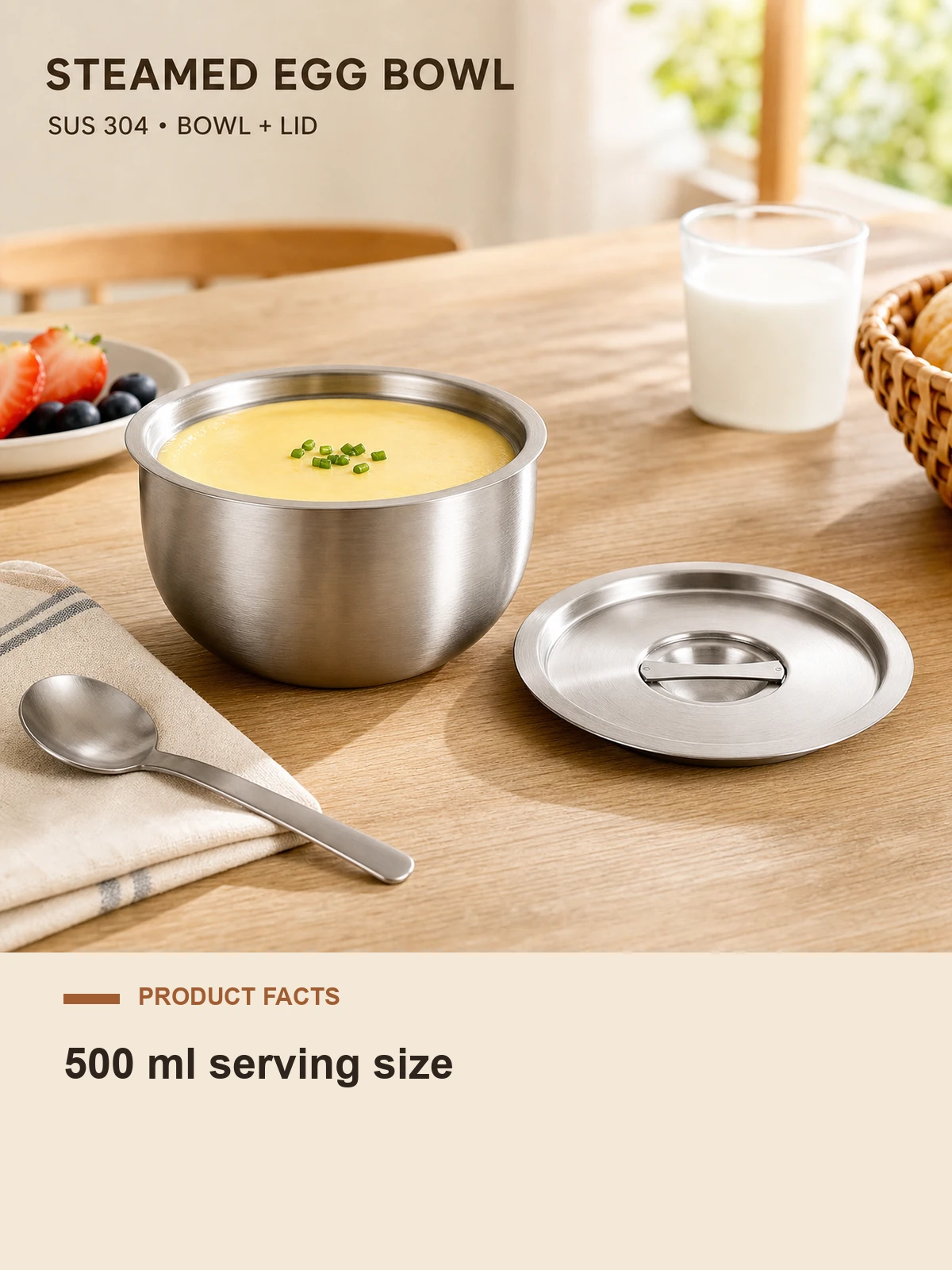 SUS 304 Korean-style steamed egg bowl detail 7