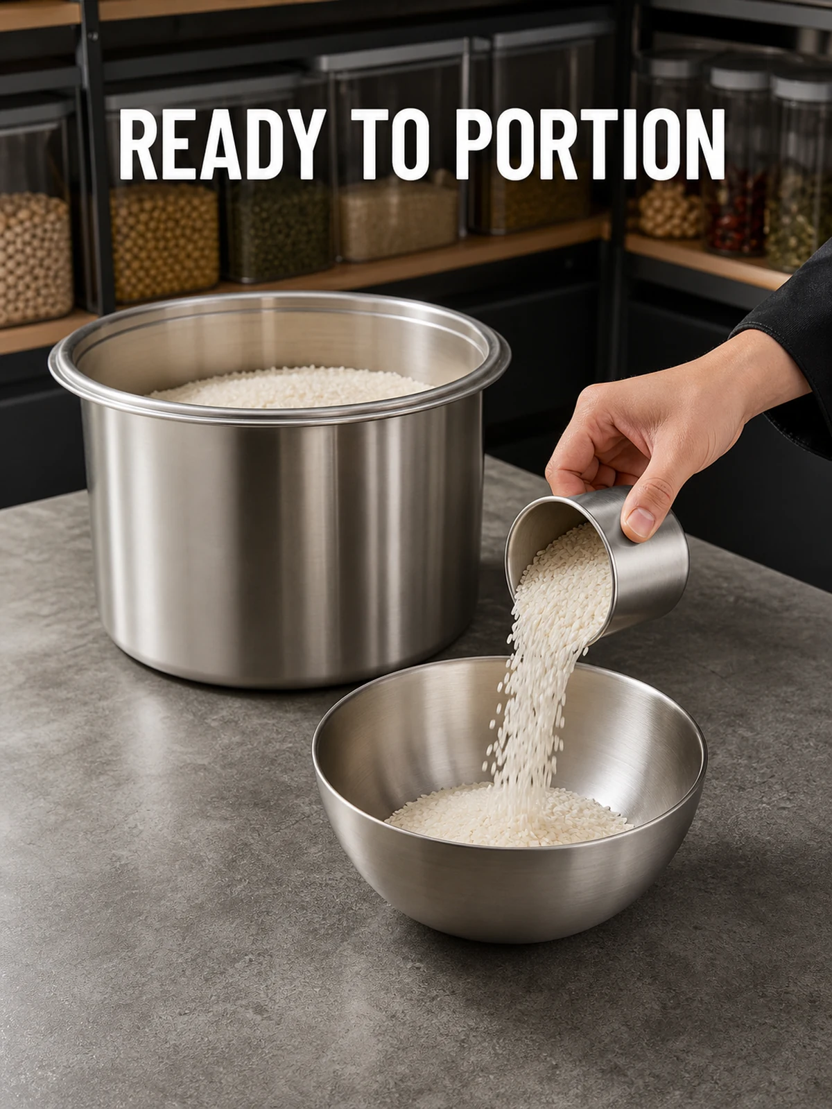 Rice portioning with included cup