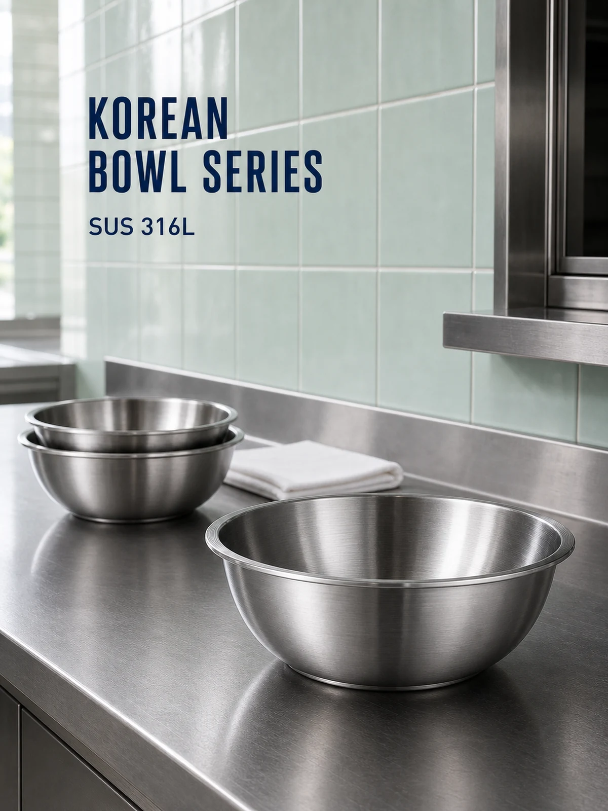 SUS 316L Korean bowl series in a professional kitchen