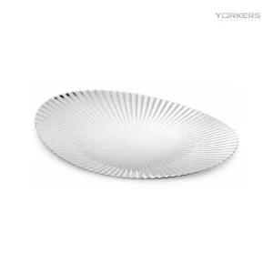 SUS304 oval ribbed dessert plate on white background