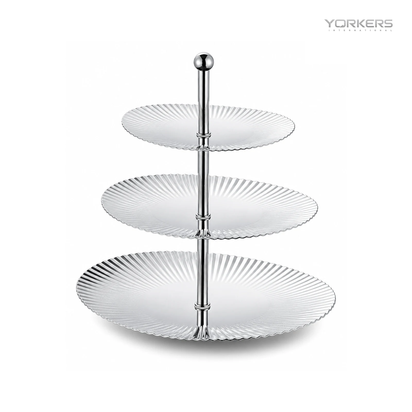 SUS304 Oval Ribbed Three-Tier Dessert Plate