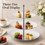 SUS304 Oval Ribbed Three-Tier Dessert Plate view 2