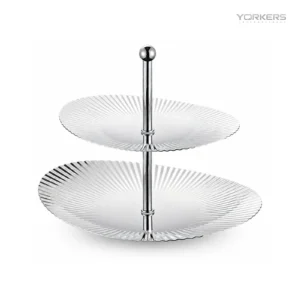 SUS304 Oval Ribbed Two-Tier Dessert Plate