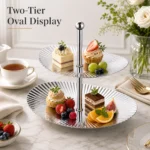SUS304 Oval Ribbed Two-Tier Dessert Plate view 2