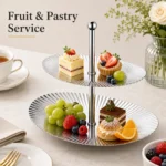 SUS304 Oval Ribbed Two-Tier Dessert Plate view 5