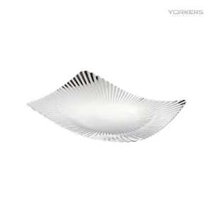 SUS304 rectangular ribbed dessert plate on white background