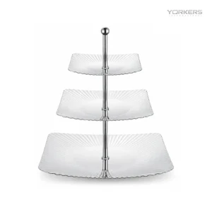 SUS304 Rectangular Ribbed Three-Tier Dessert Stand — stainless steel product by Yorkers International
