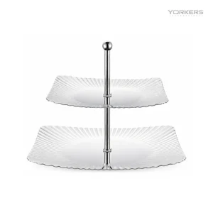 SUS304 Rectangular Ribbed Two-Tier Dessert Stand
