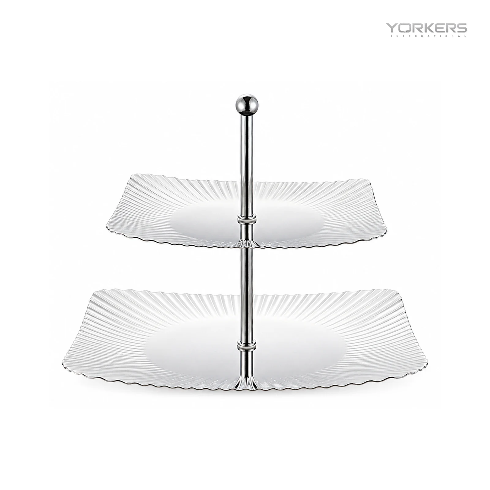 SUS304 Rectangular Ribbed Two-Tier Dessert Stand