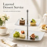 SUS304 Rectangular Ribbed Two-Tier Dessert Stand view 5