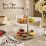 SUS304 Triangular Ribbed Two-Tier Dessert Plate view 2