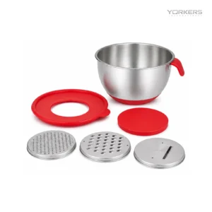 Red Handled Stainless Steel Grater Salad Bowl — stainless steel product by Yorkers International