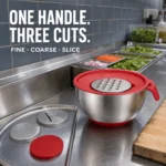 Red Handled Stainless Steel Grater Salad Bowl view 2