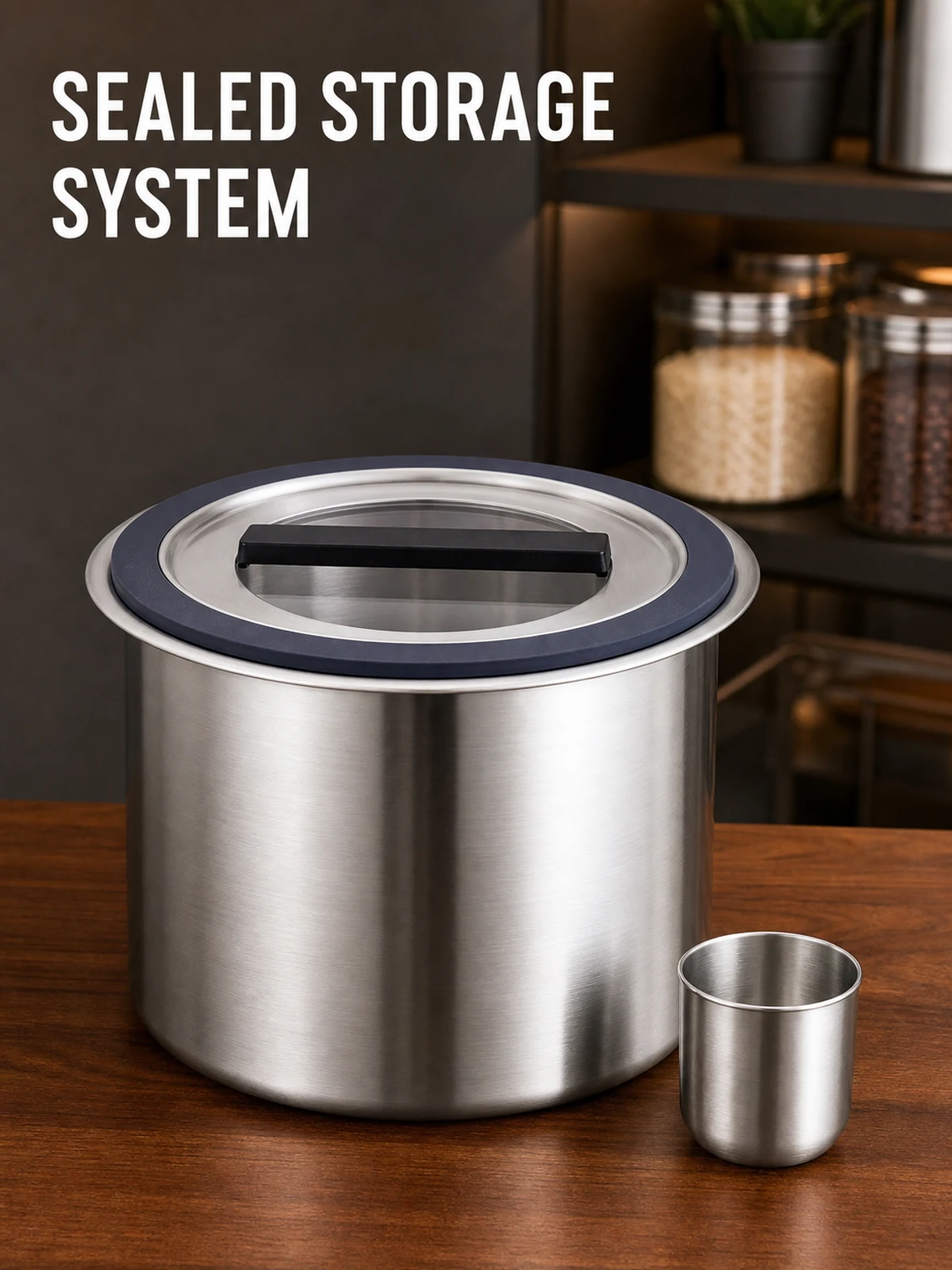 Complete sealed storage bucket system in a pantry