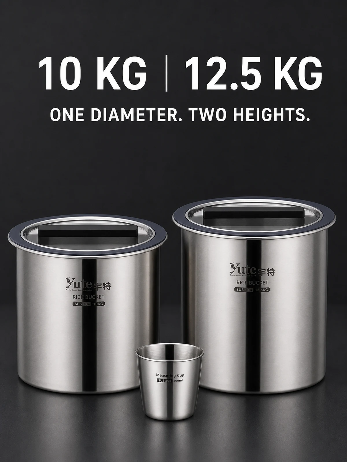 Same-diameter 10 kg and 12.5 kg bucket height comparison