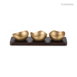 Vintage Snowflake-Gold Mixed-Lobe Nut Bowl Set with Wooden Tray — stainless steel product by Yorkers International