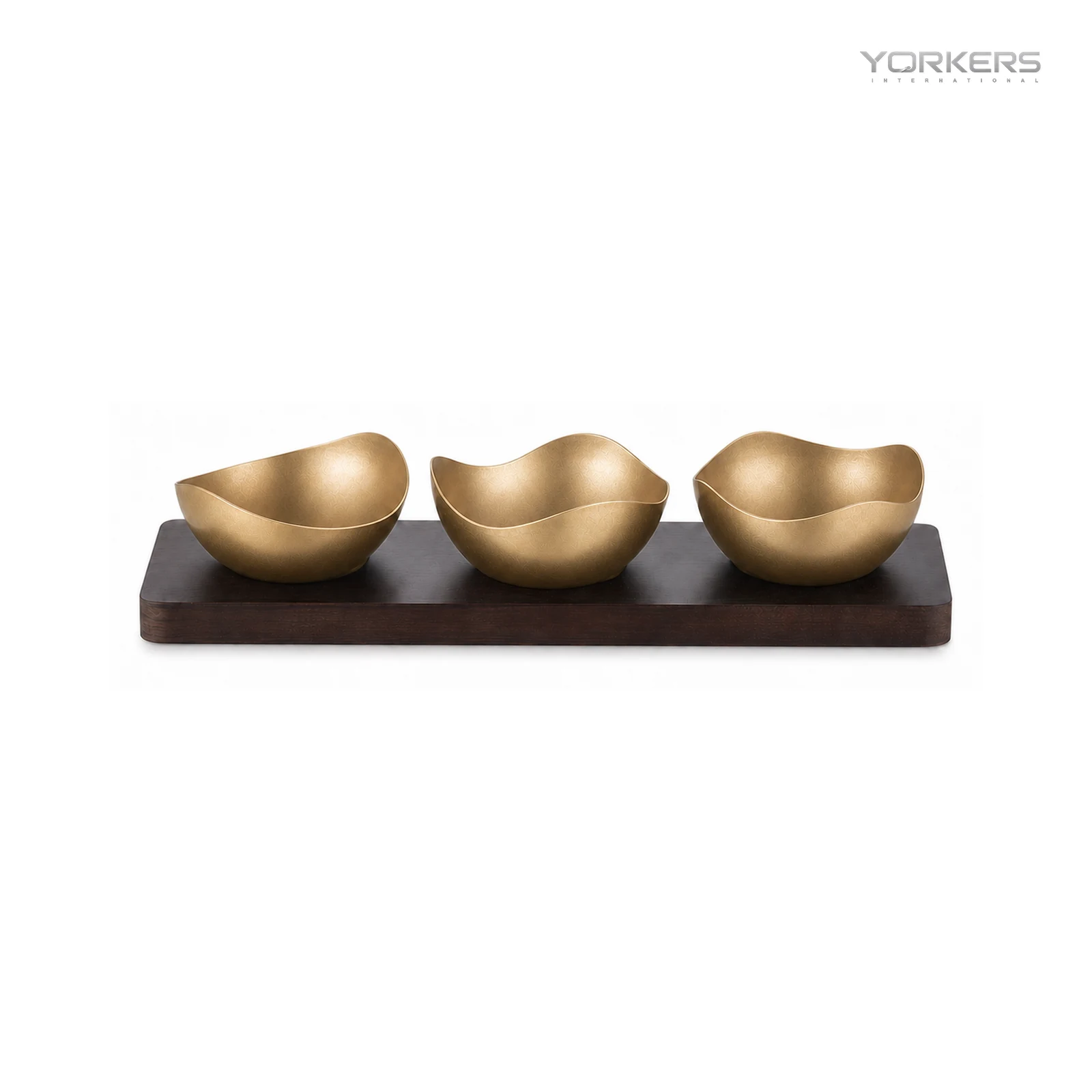 Vintage Snowflake-Gold Mixed-Lobe Nut Bowl Set with Wooden Tray