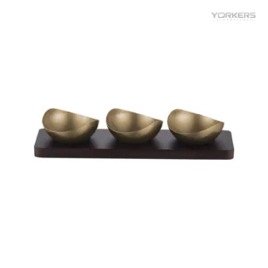 Vintage Snowflake-Gray Gold Twin-Tip Nut Bowl Set with Wooden Tray — stainless steel product by Yorkers International
