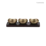 Vintage Snowflake-Gold Two-Lobe Nut Bowl Set with Wooden Tray view 1