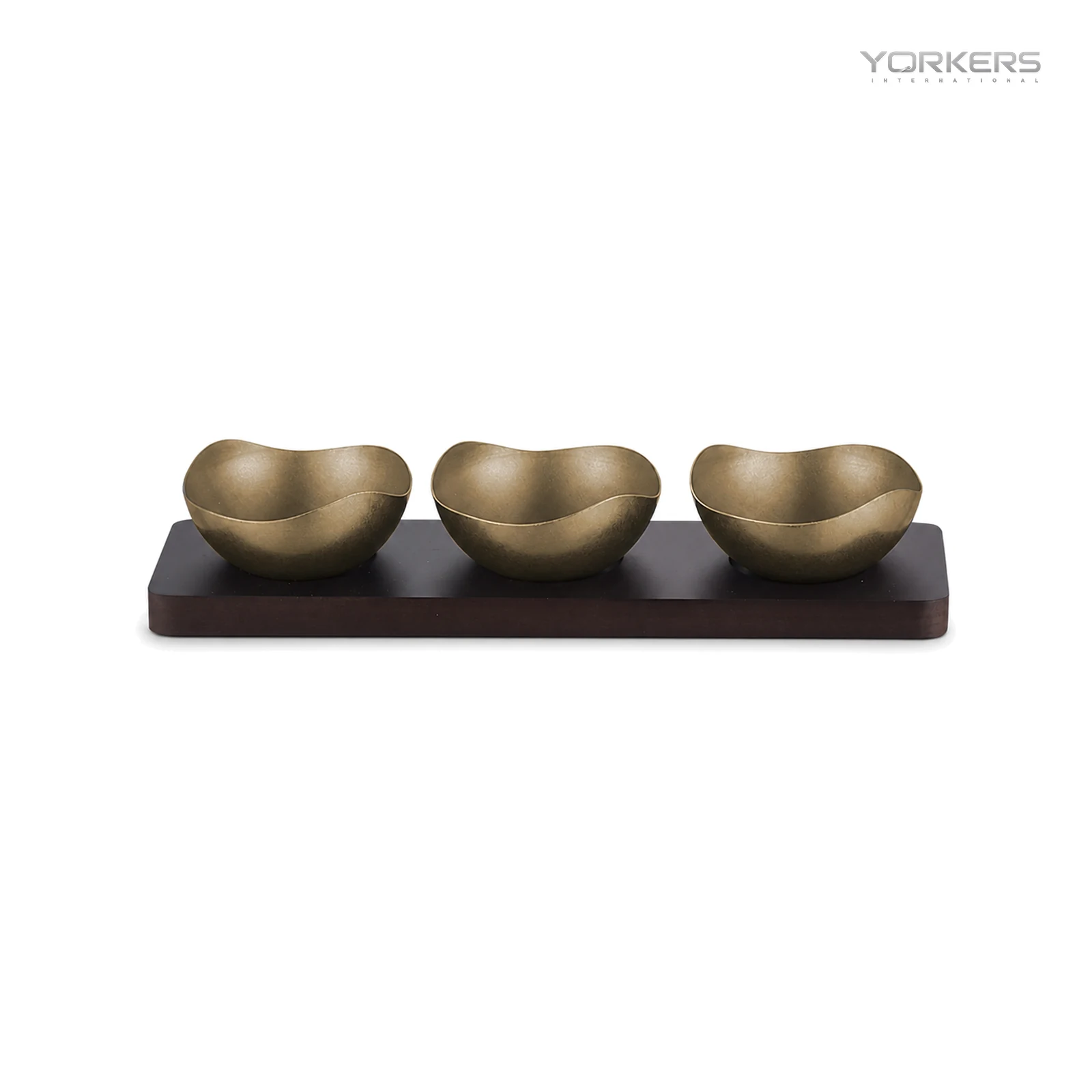 Vintage Snowflake-Gold Two-Lobe Nut Bowl Set with Wooden Tray