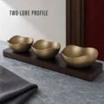 Vintage Snowflake-Gold Two-Lobe Nut Bowl Set with Wooden Tray view 6