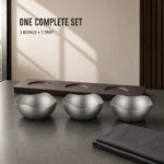 Vintage Snowflake-Gray Four-Lobe Nut Bowl Set with Wooden Tray view 7