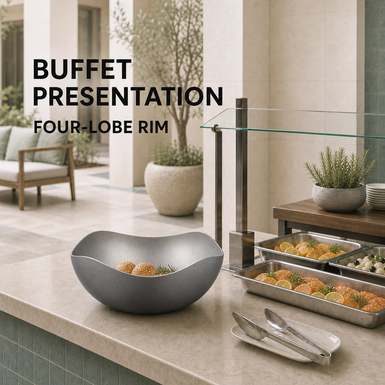 Product gallery photograph: Four-Lobe Stainless Steel Serving Bowl Guide
