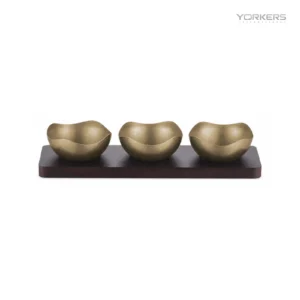 Vintage Snowflake-Gray Four-Petal Nut Bowl Set with Wooden Tray — stainless steel product by Yorkers International