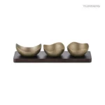 Vintage Snowflake-Gray Gold Mixed-Lobe Nut Bowl Set with Wooden Tray view 1