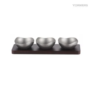 Vintage Snowflake-Gray Irregular Nut Bowl Set with Wooden Tray — stainless steel product by Yorkers International