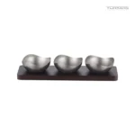 Vintage Snowflake-Gray Three-Lobe Nut Bowl Set with Wooden Tray view 1