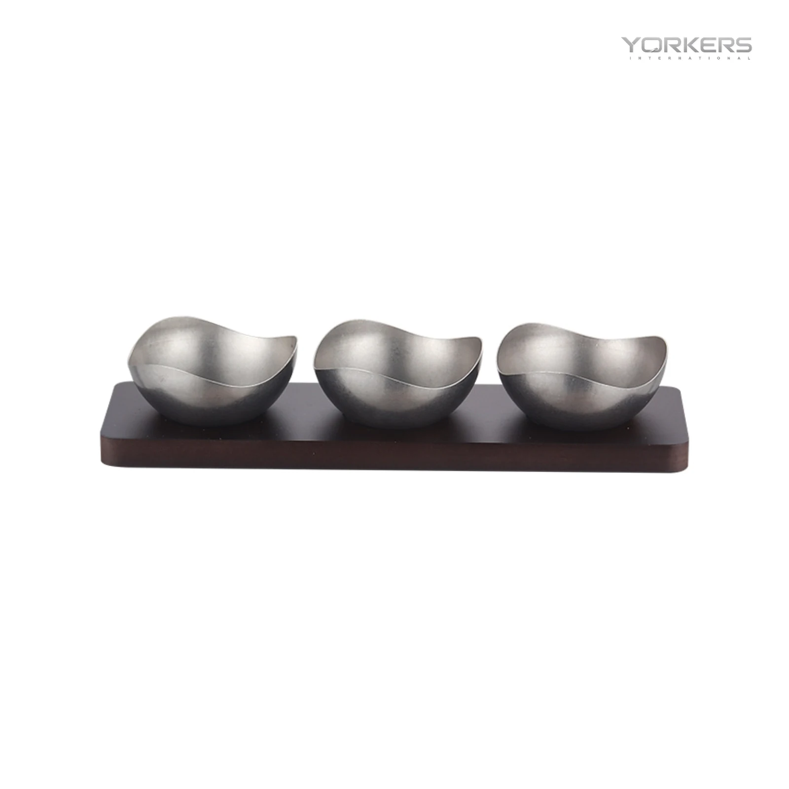 Vintage Snowflake-Gray Three-Lobe Nut Bowl Set with Wooden Tray