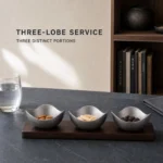 Vintage Snowflake-Gray Three-Lobe Nut Bowl Set with Wooden Tray view 2