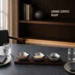 Vintage Snowflake-Gray Three-Lobe Nut Bowl Set with Wooden Tray view 3