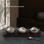 Vintage Snowflake-Gray Three-Lobe Nut Bowl Set with Wooden Tray view 5