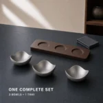 Vintage Snowflake-Gray Three-Lobe Nut Bowl Set with Wooden Tray view 7