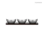 Vintage Snowflake-Gray Two-Lobe Nut Bowl Set with Wooden Tray view 1