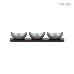 Vintage Snowflake-Gray Two-Lobe Nut Bowl Set with Wooden Tray — stainless steel product by Yorkers International