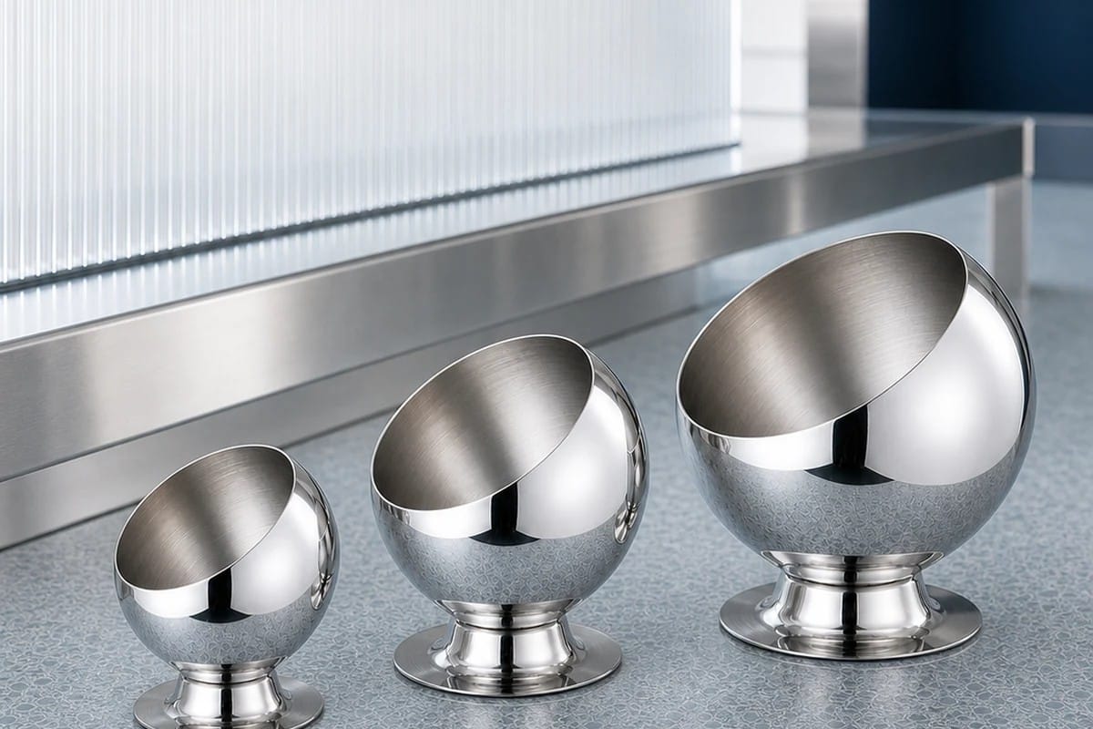 Slanted pedestal sauce bowl with guest-facing diagonal opening