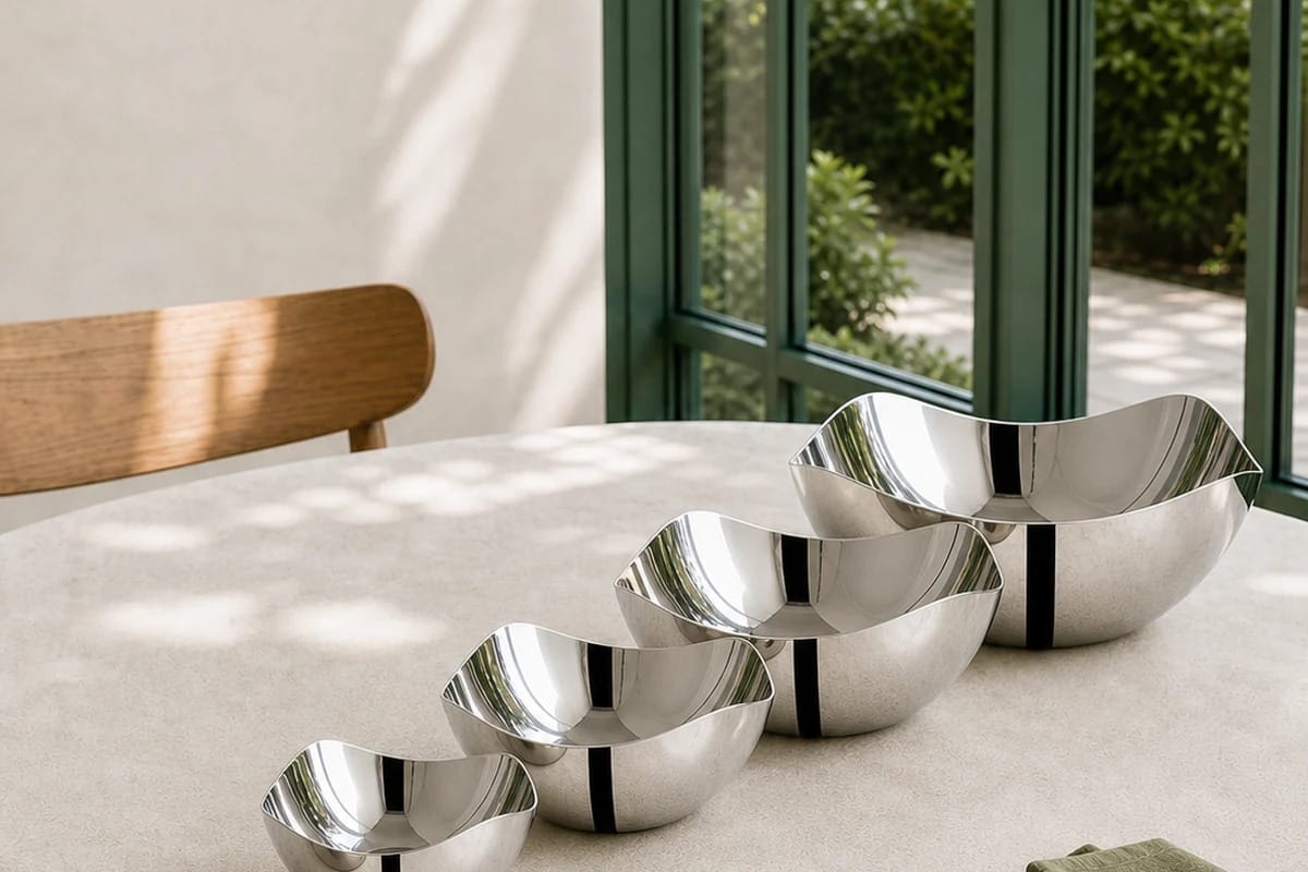 Mirror-polished four-lobe stainless steel serving bowl series